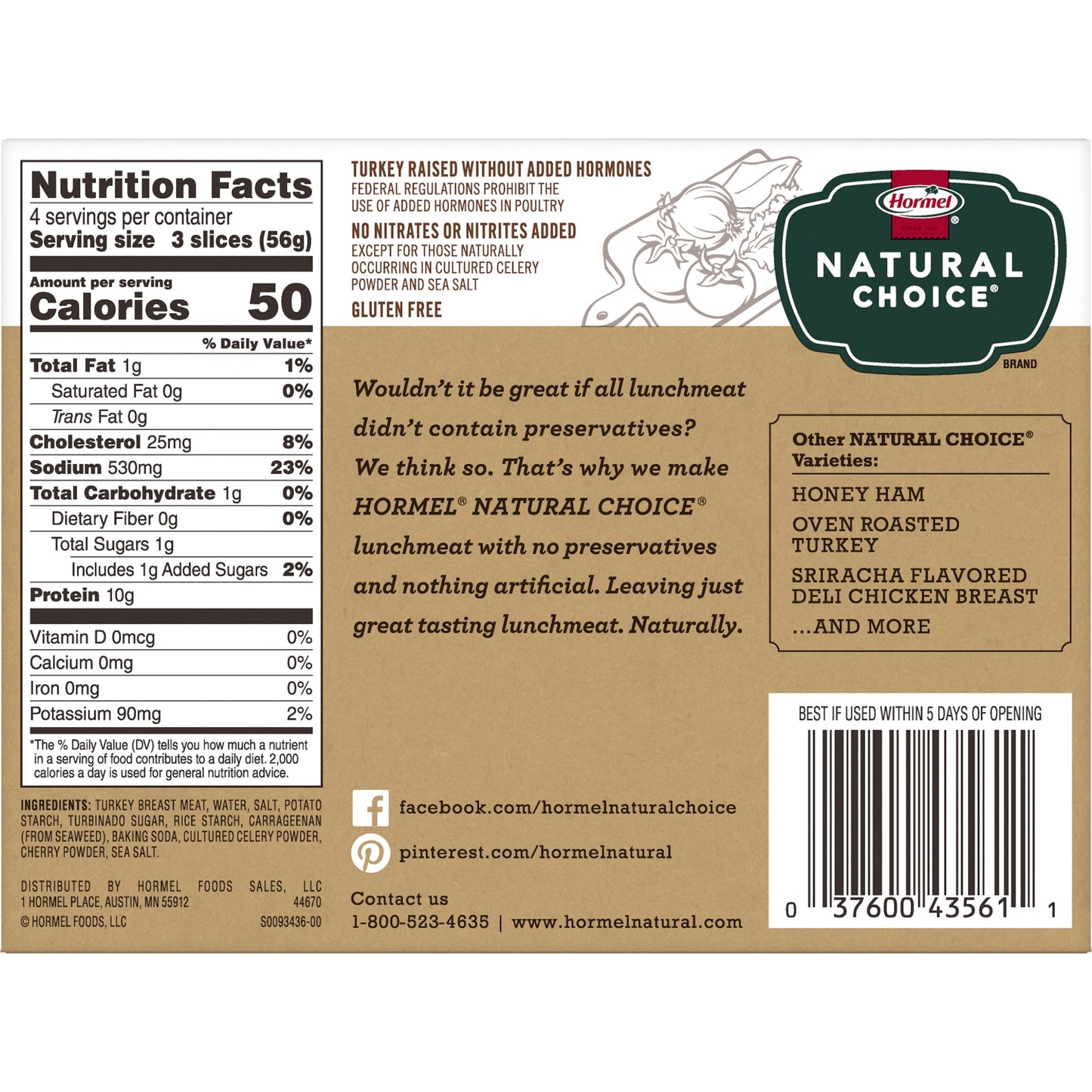 HORMEL NATURAL CHOICE Sliced Applewood Smoked Deli Turkey Lunch Meat, 8 oz Plastic Package