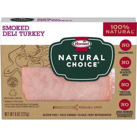 HORMEL NATURAL CHOICE Sliced Smoked Deli Turkey Lunch Meat, 8 oz Plastic Package