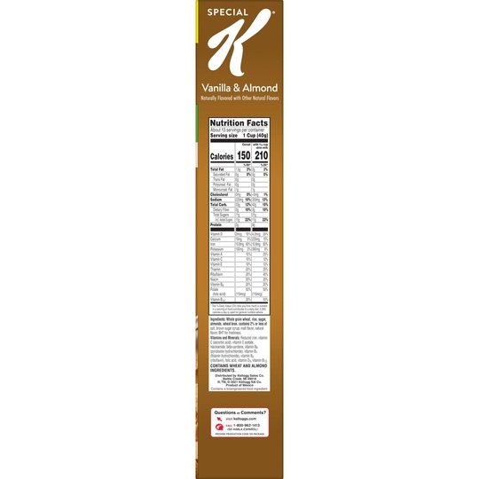Kellogg's Special K Vanilla and Almond Cold Breakfast Cereal, Family Size, 18.8 oz Box