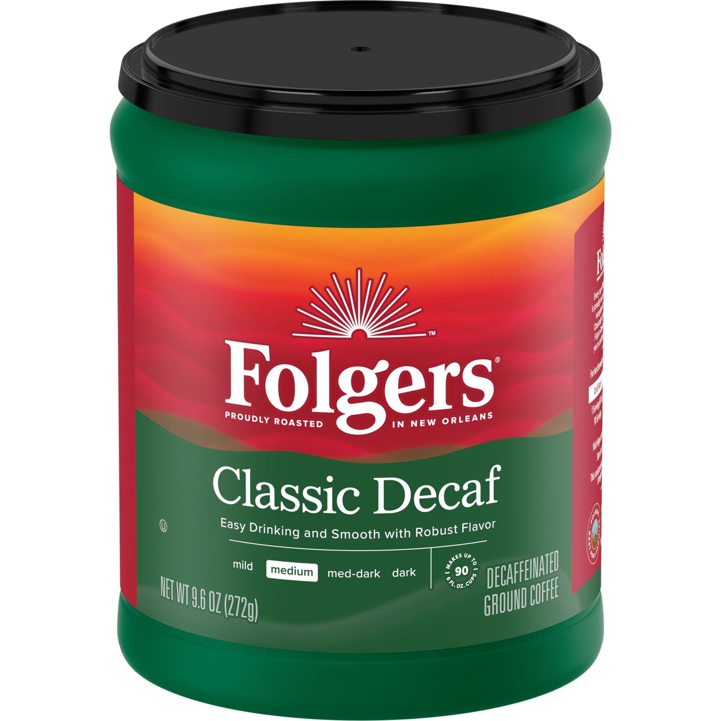 Folgers Decaf Coffee, Ground Coffee, Classic Medium Roast, 9.6 Ounce Canister
