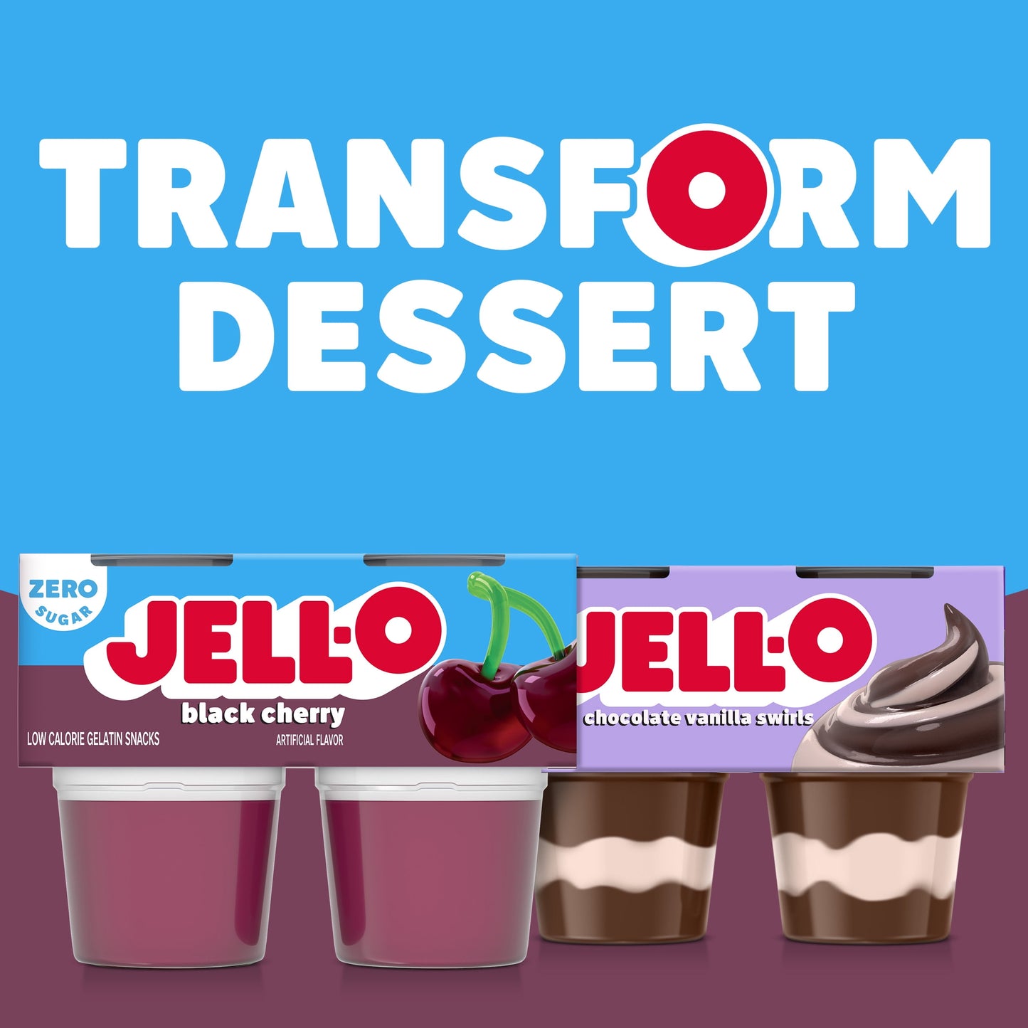 Jell-O Black Cherry Sugar Free Jello Cups Gelatin Snack, 4 Ct Cups