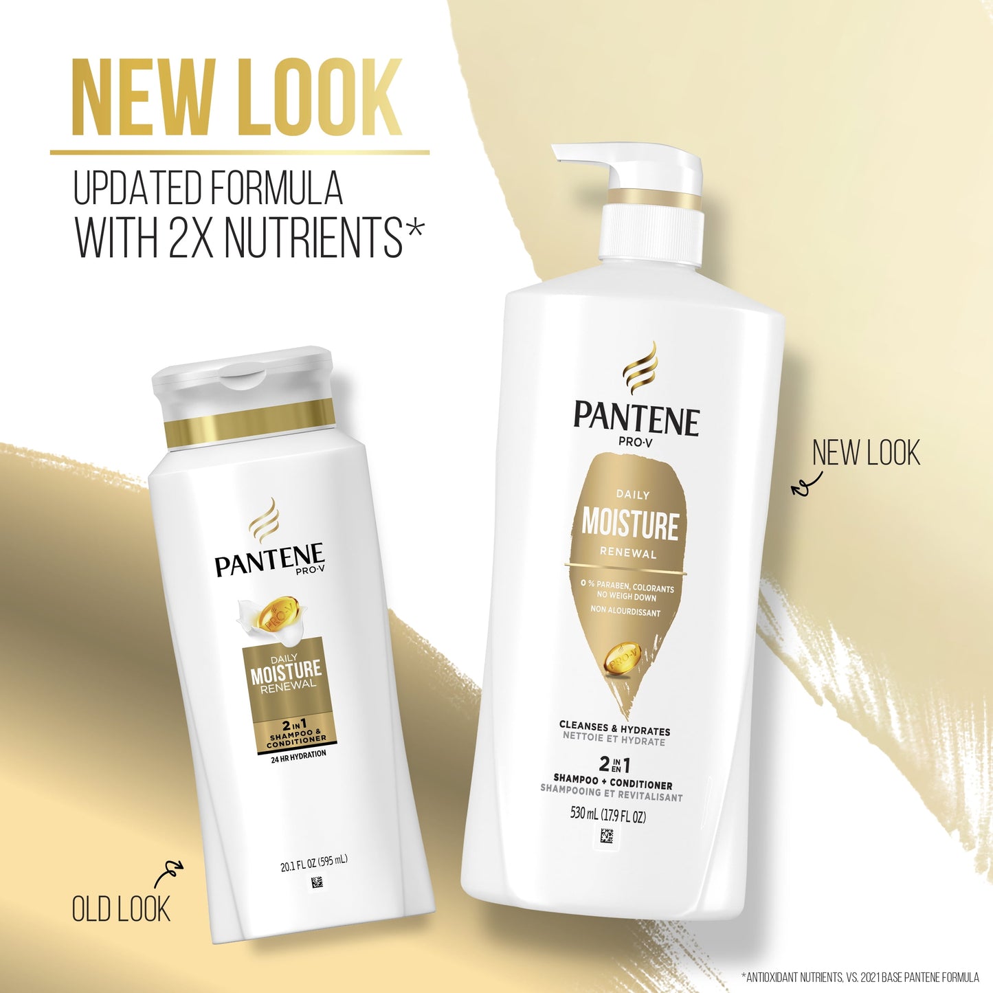 Pantene Pro-V Daily Moisture Renewal 2 in 1 Shampoo + Conditioner, for All Hair Types, 17.9 fl oz