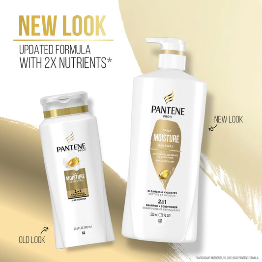 Pantene Pro-V Daily Moisture Renewal 2 in 1 Shampoo + Conditioner, for All Hair Types, 17.9 fl oz