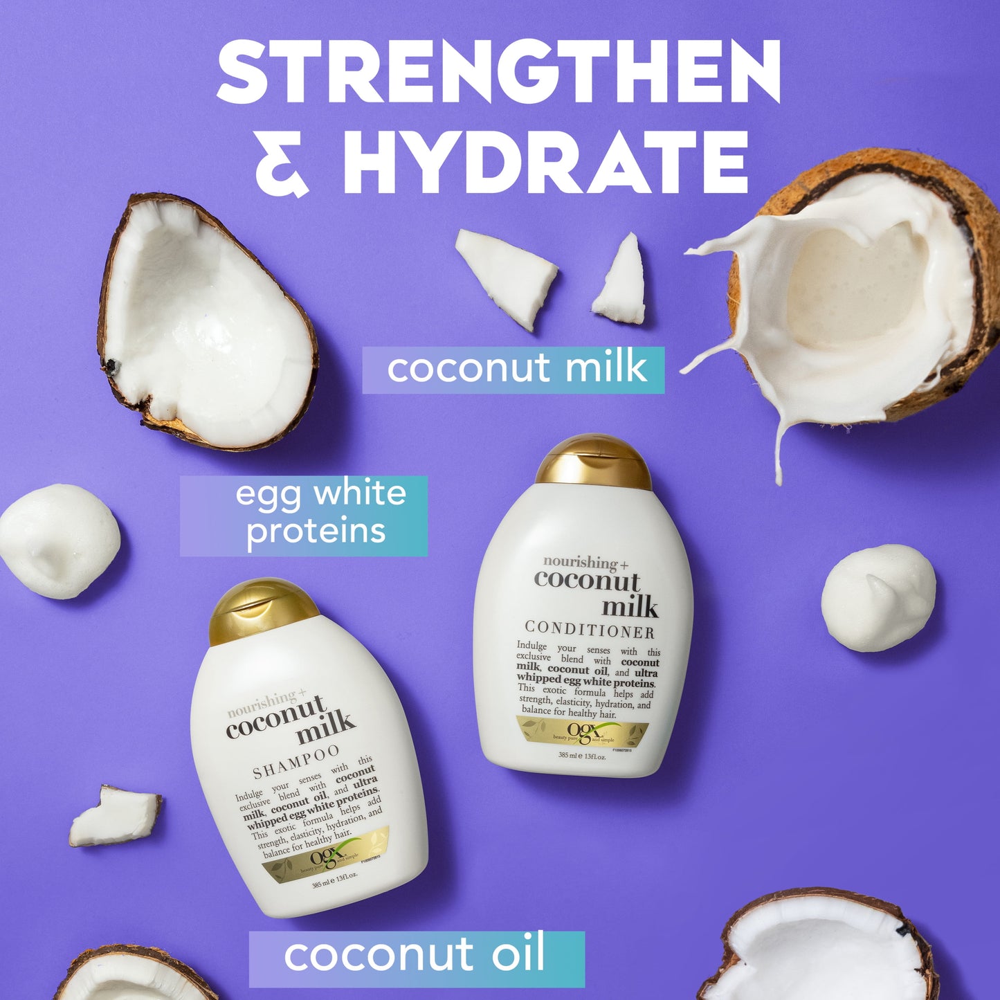 OGX Nourishing + Coconut Milk Moisturizing Daily Shampoo with Egg White Protein, 25.4 fl oz