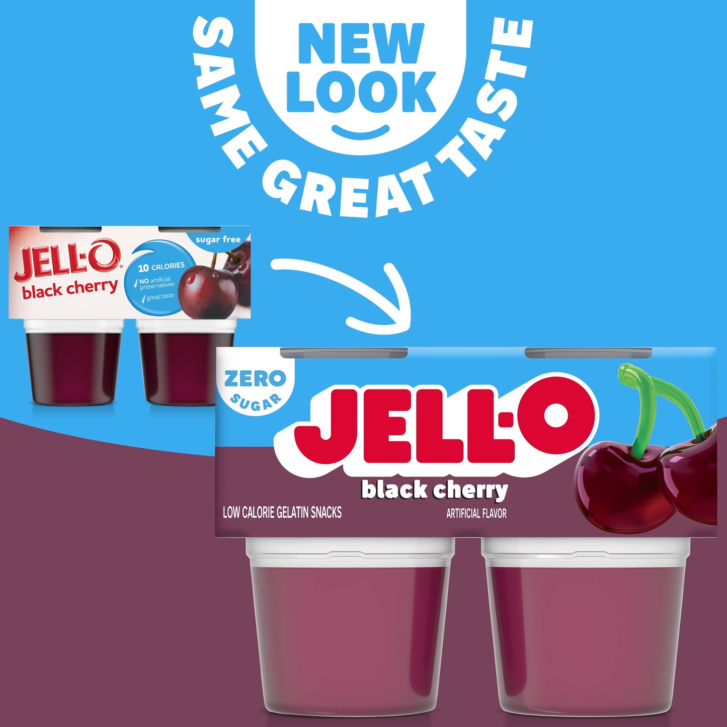 Jell-O Black Cherry Sugar Free Jello Cups Gelatin Snack, 4 Ct Cups