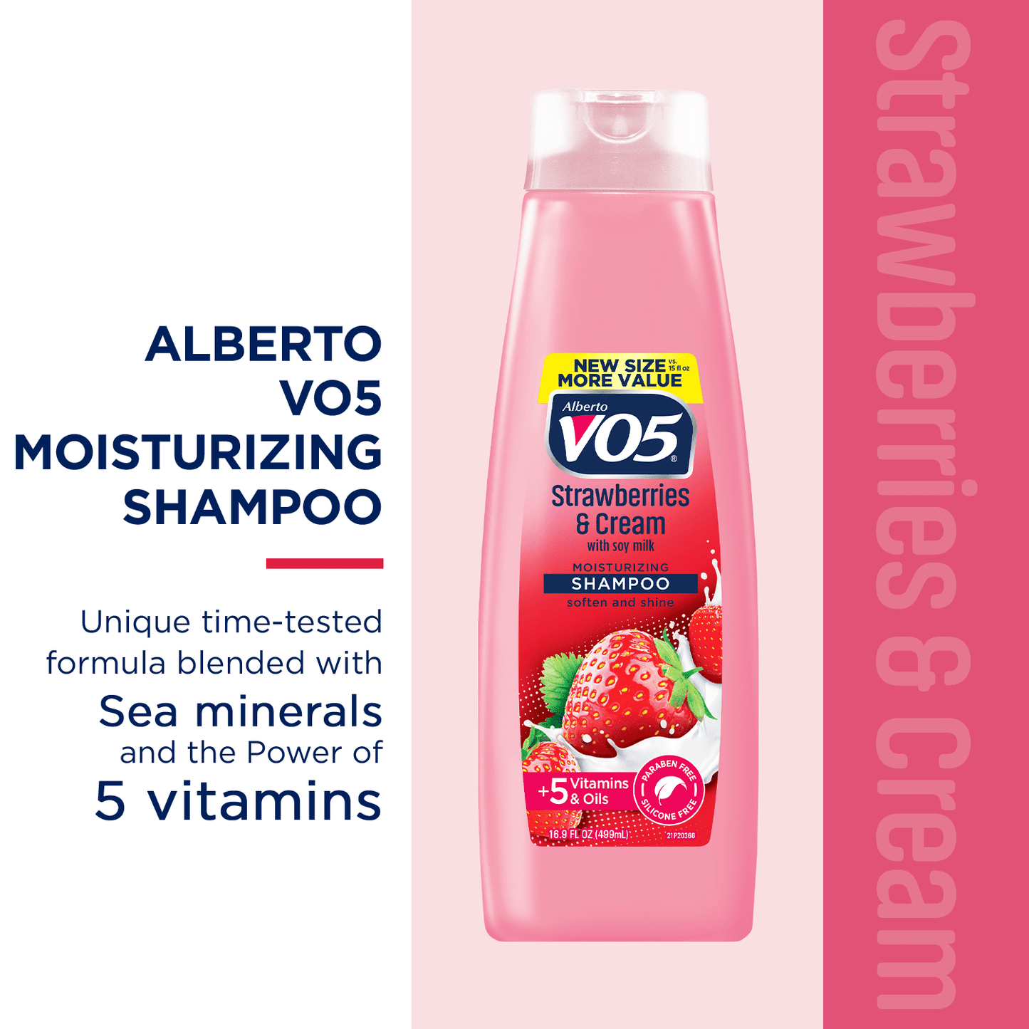 Alberto VO5 Strawberries & Cream Moisturizing Shampoo with Soy Milk, for All Hair Types, 16.9 fl oz