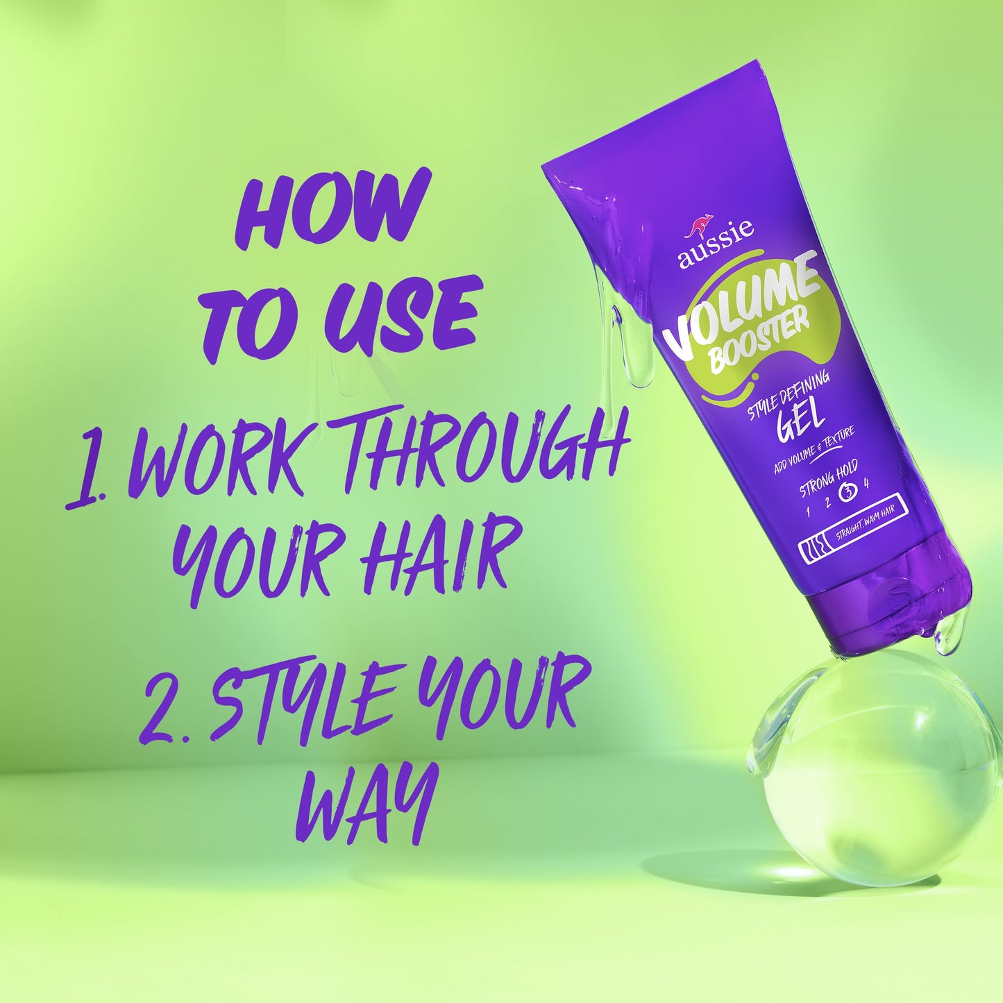 Aussie Instant Volume Style Defining Hair Gel, for Straight Hair and Wavy Hair, Unisex, 7 oz