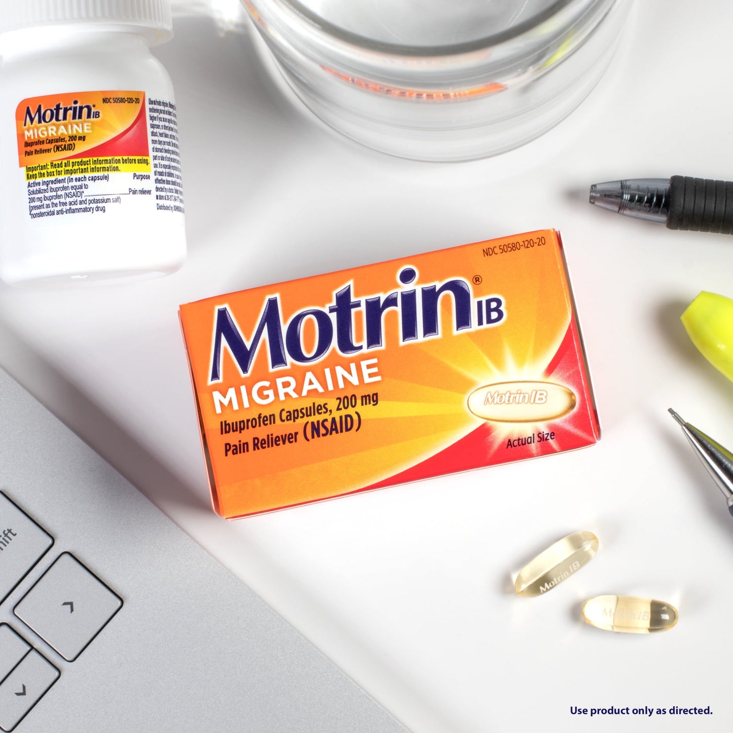 Motrin IB Migraine Relief Liquid Gel Caps, Ibuprofen 200 mg, 80 Ct