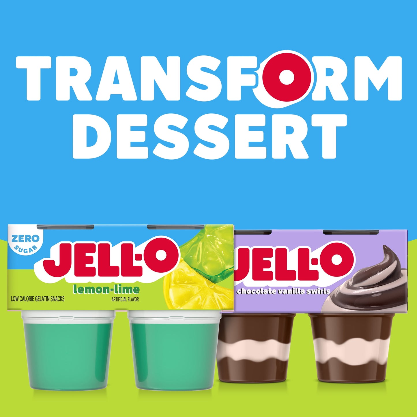 Jell-O Lemon-Lime Sugar Free Jello Cups Gelatin Snack, 4 Ct Cups