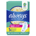 Always Ultra Thin Daytime Pads with Wings, Size 1, Regular, Unscented, 46 Ct
