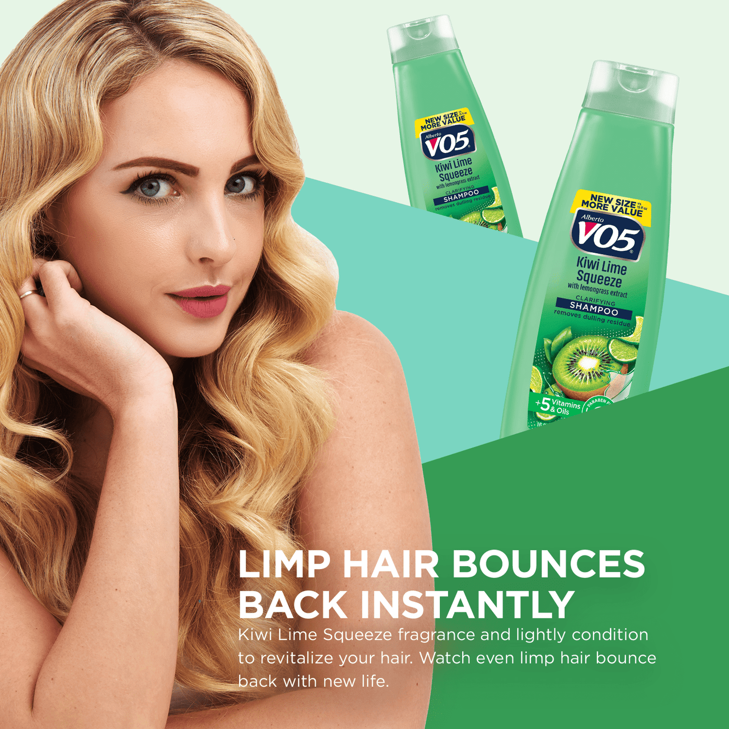Alberto VO5 Kiwi Lime Squeeze Clarifying Shampoo with Vitamin E & C, for All Hair Types, 16.9 fl oz