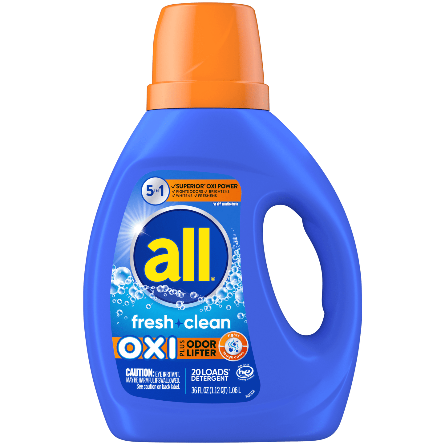 all Liquid Laundry Detergent, Fresh Clean Oxi plus Odor Lifter, 36 fl oz, 20 Loads