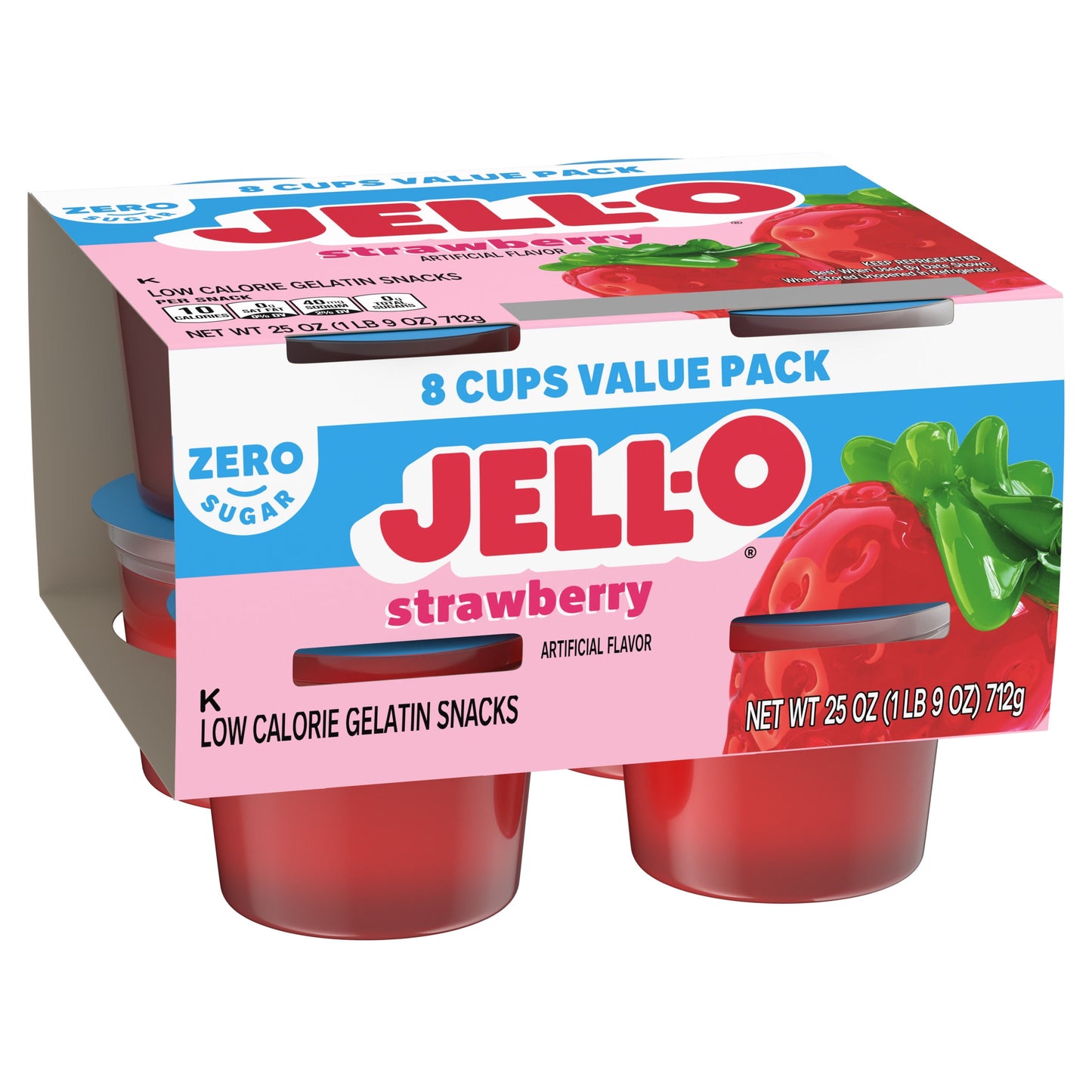 Jell-O Strawberry Sugar Free Jello Cups Gelatin Snack Value Pack, 8 Ct Cups