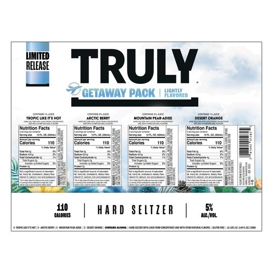 Truly Hard Seltzer Get Away Pack Variety, 12 Pack, 12 fl oz Cans, 5% ABV