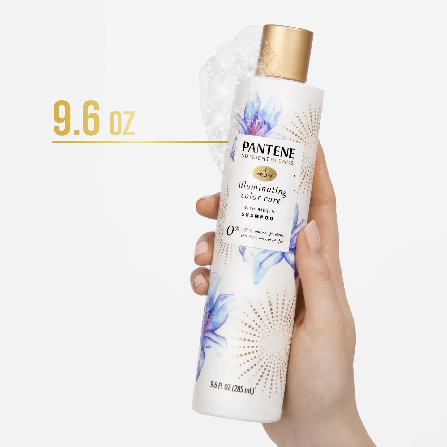 Pantene Sulfate Free Shampoo, Illuminating Shampoo with Biotin, Color Safe, 9.6 oz