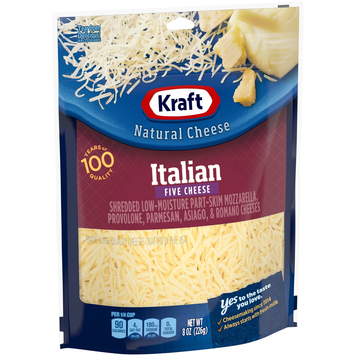 Kraft Italian Five Cheese Blend Shredded Cheese, 8 oz Bag