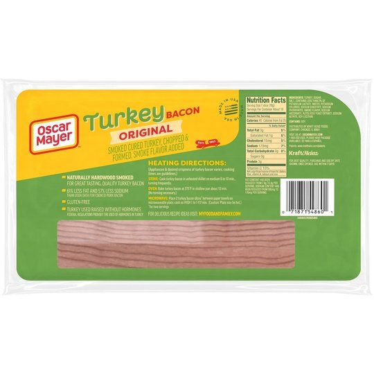 Oscar Mayer Gluten Free Turkey Bacon with 58% Less Fat & 57% Less Sodium, 12 oz Pack, 21-23 Slices
