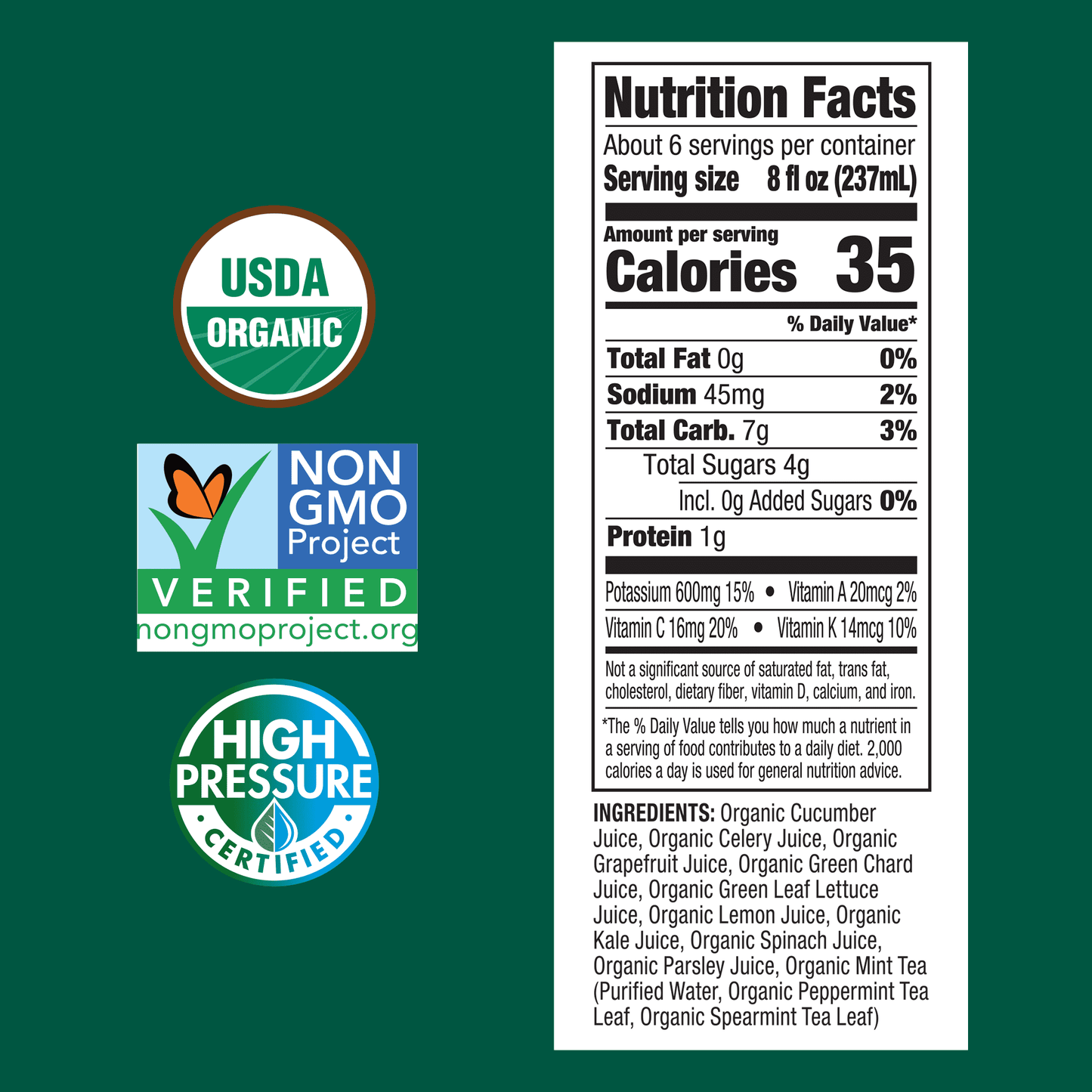 Suja Organic Cold-Pressed Uber Greens, 46 oz.