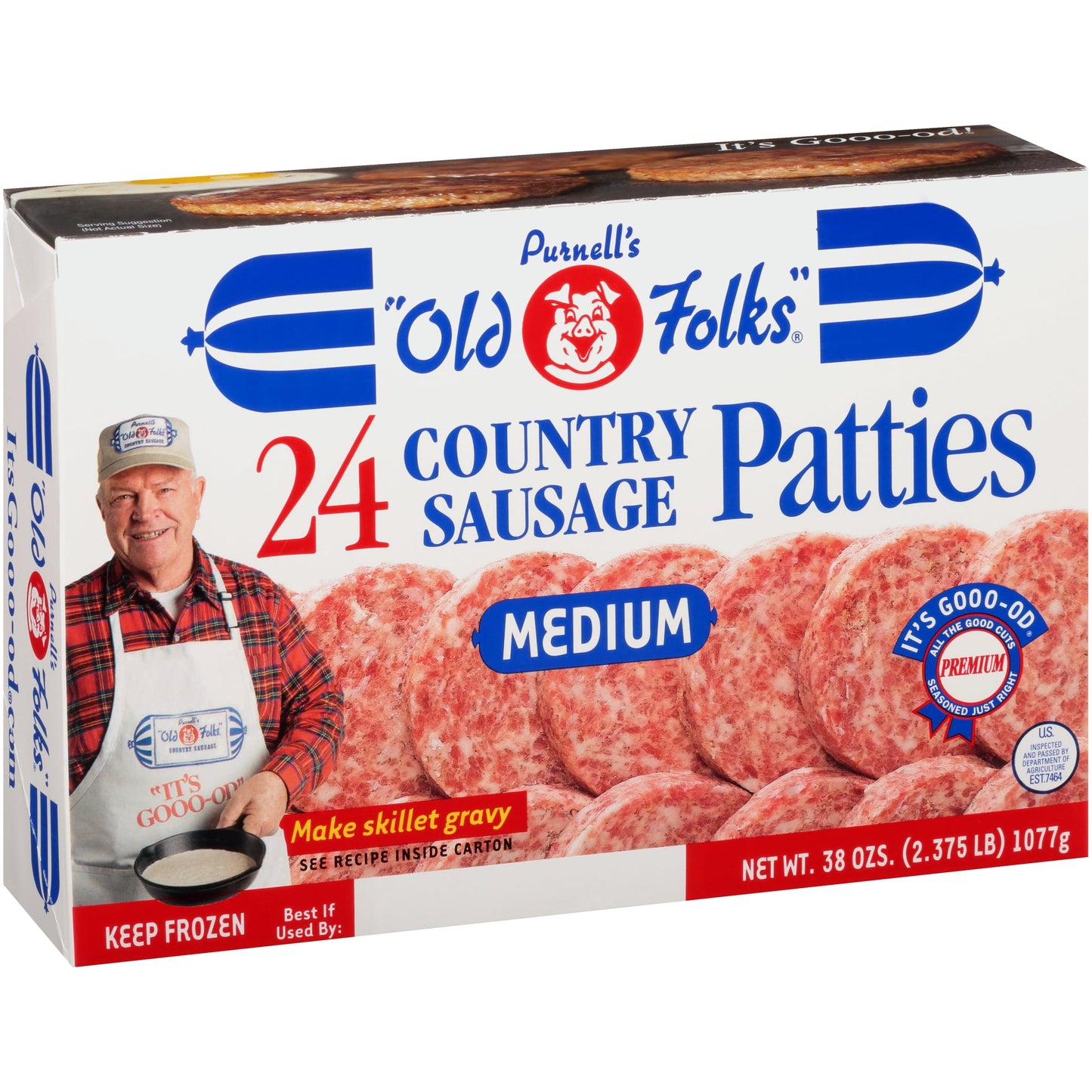Purnell's "Old Folks" Medium Patties Breakfast Country Sausage, 38 Ounce