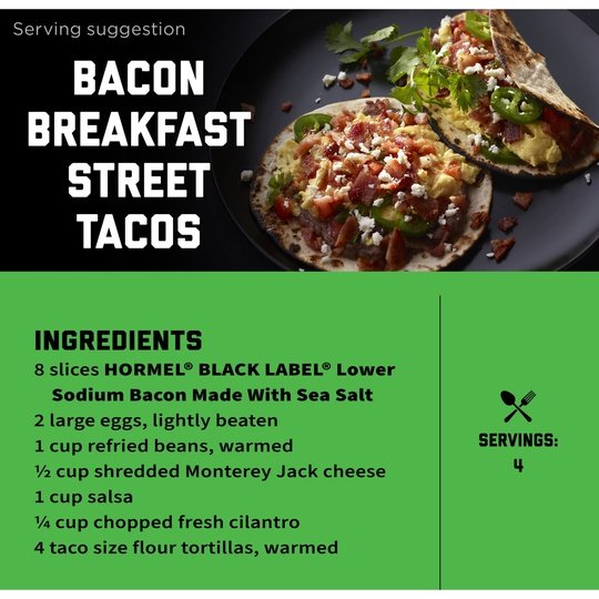 HORMEL BLACK LABEL Lower Sodium Pork Bacon, Gluten Free, 16 oz Plastic Package