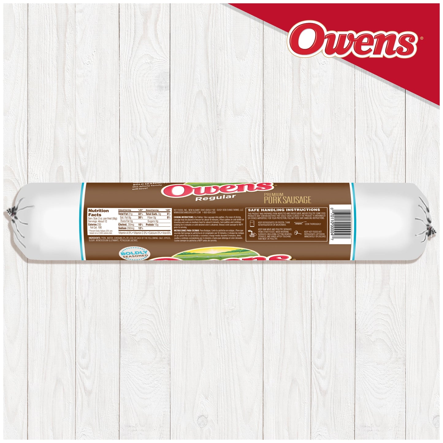 Owens Premium Pork Regular Sausage Roll, 32 oz (Fresh Sausage)