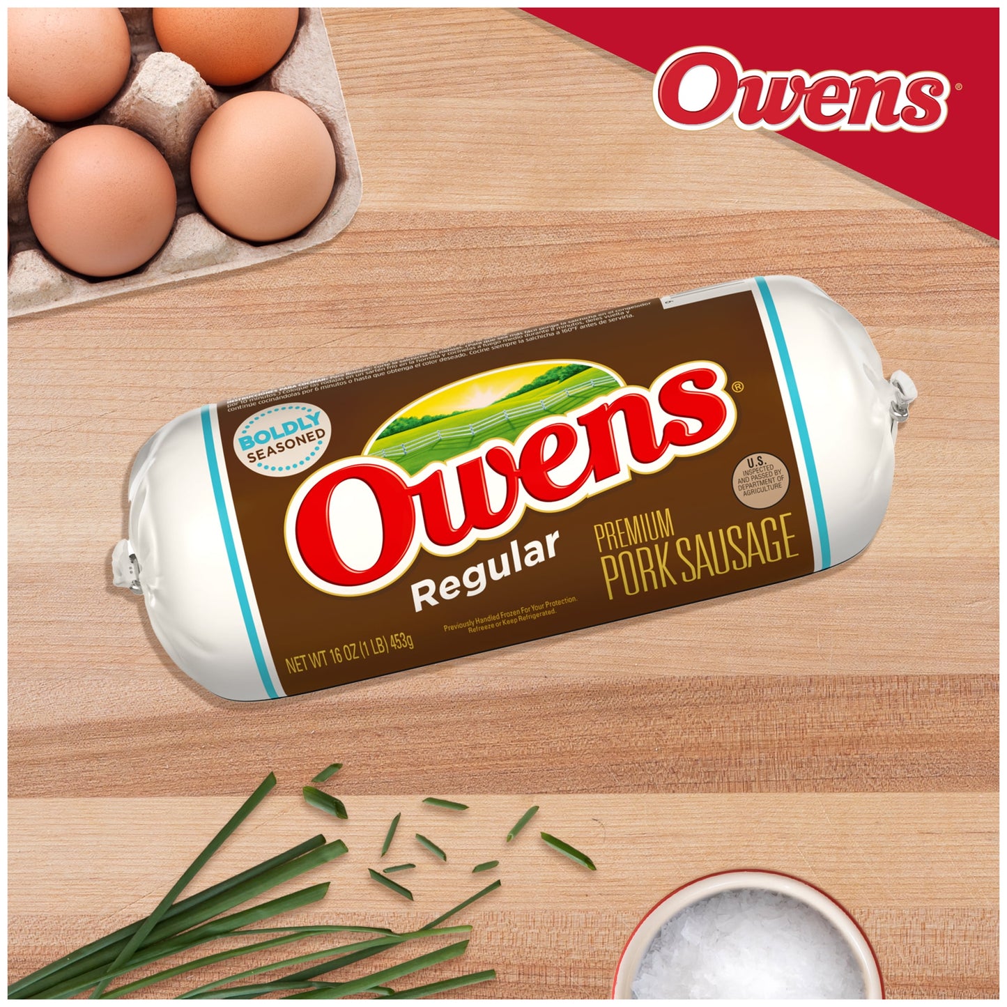 Owens Regular Premium Pork Breakfast Sausage Roll, 16 oz (Fresh Sausage)