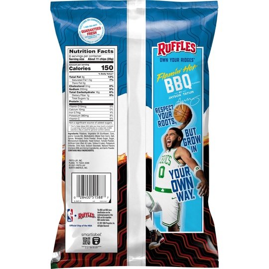 Ruffles Flamin' Hot BBQ Flavored Potato Chips, 8 oz Bag