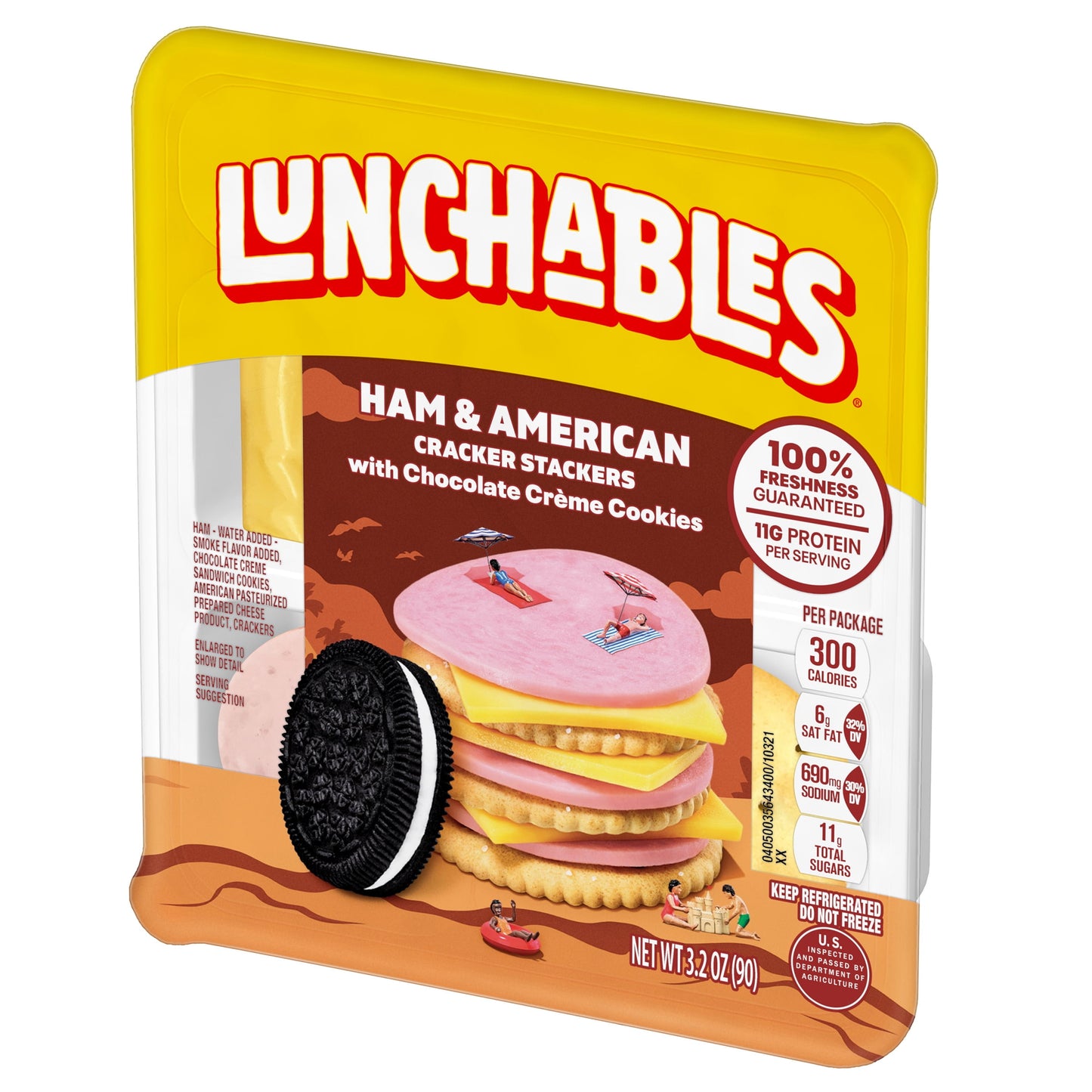 Lunchables Ham & American Cheese Cracker Stackers Kids Lunch Snack, 3.2 oz Tray