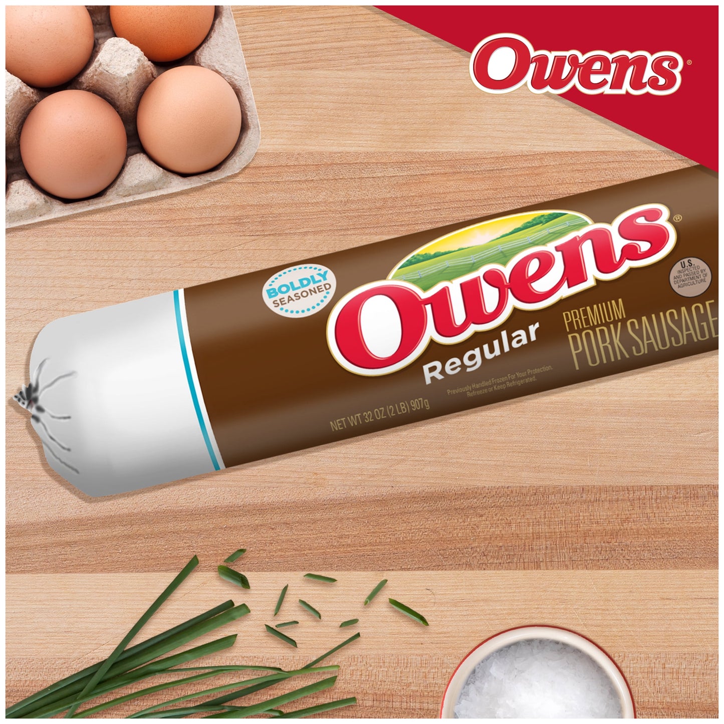 Owens Premium Pork Regular Sausage Roll, 32 oz (Fresh Sausage)