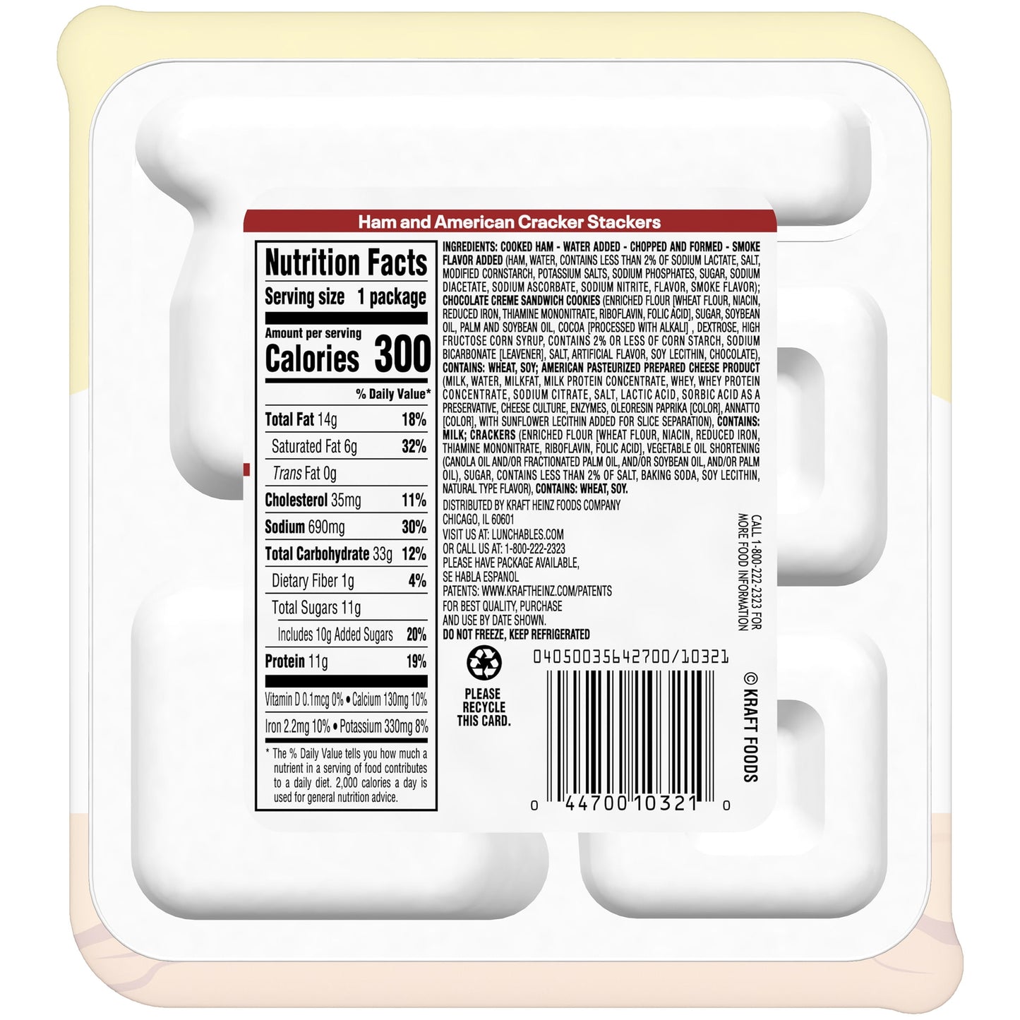 Lunchables Ham & American Cheese Cracker Stackers Kids Lunch Snack, 3.2 oz Tray