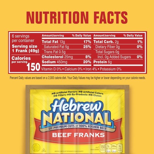 Hebrew National 100% Kosher Beef Franks, 10.3 oz, 6 Ct Pack