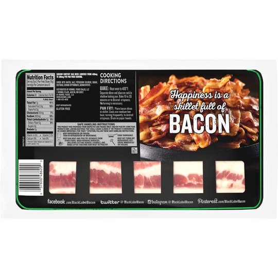 HORMEL BLACK LABEL Lower Sodium Pork Bacon, Gluten Free, 16 oz Plastic Package