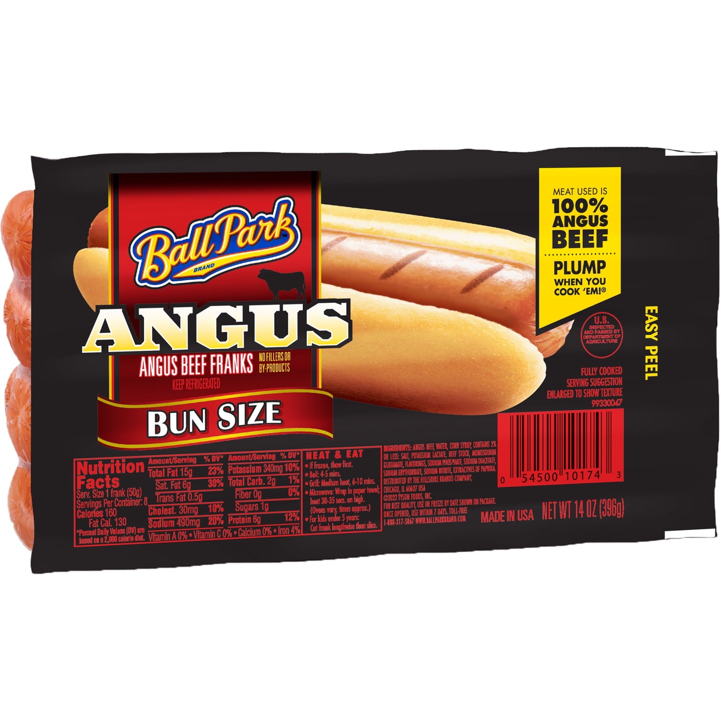 Ball Park Bun Length Angus Beef Hot Dogs, 14 oz, 8 Count