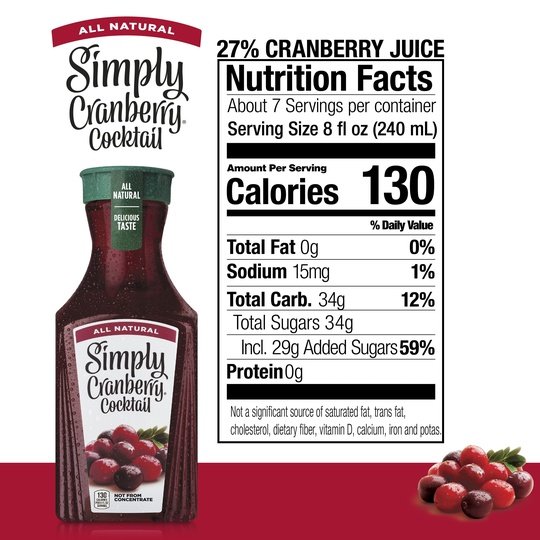 Simply Non GMO All Natural Cranberry Cocktail Fruit Juice, 52 fl oz Bottle