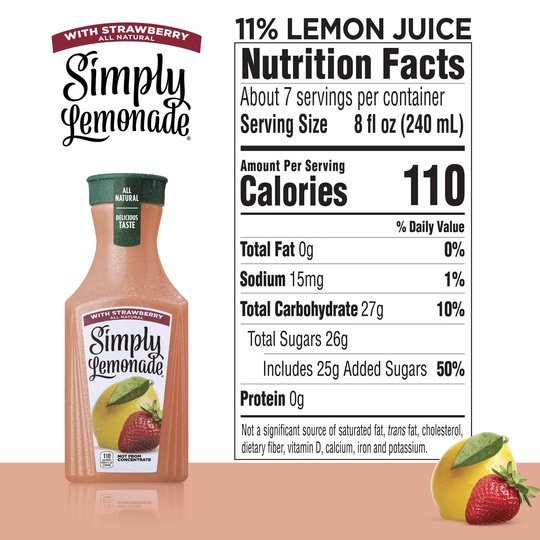 Simply Non GMO All Natural Strawberry Lemonade Juice, 52 fl oz Bottle