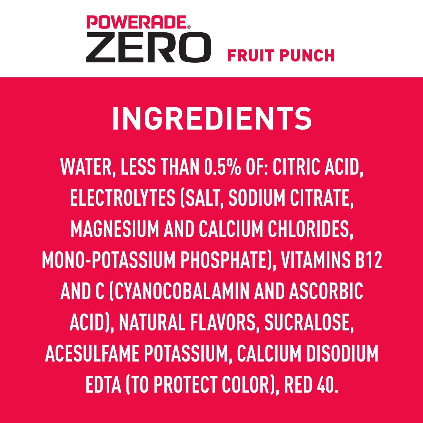 POWERADE Electrolyte Enhanced Zero Sugar Fruit Punch Sport Drink, 28 fl oz, Bottle