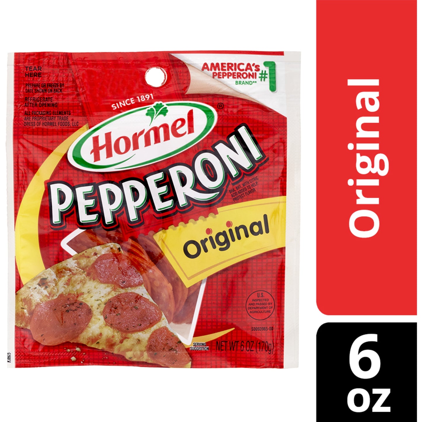 HORMEL, Pepperoni, Pizza Topping, Gluten Free, Original, 6 oz Plastic Resealable Package