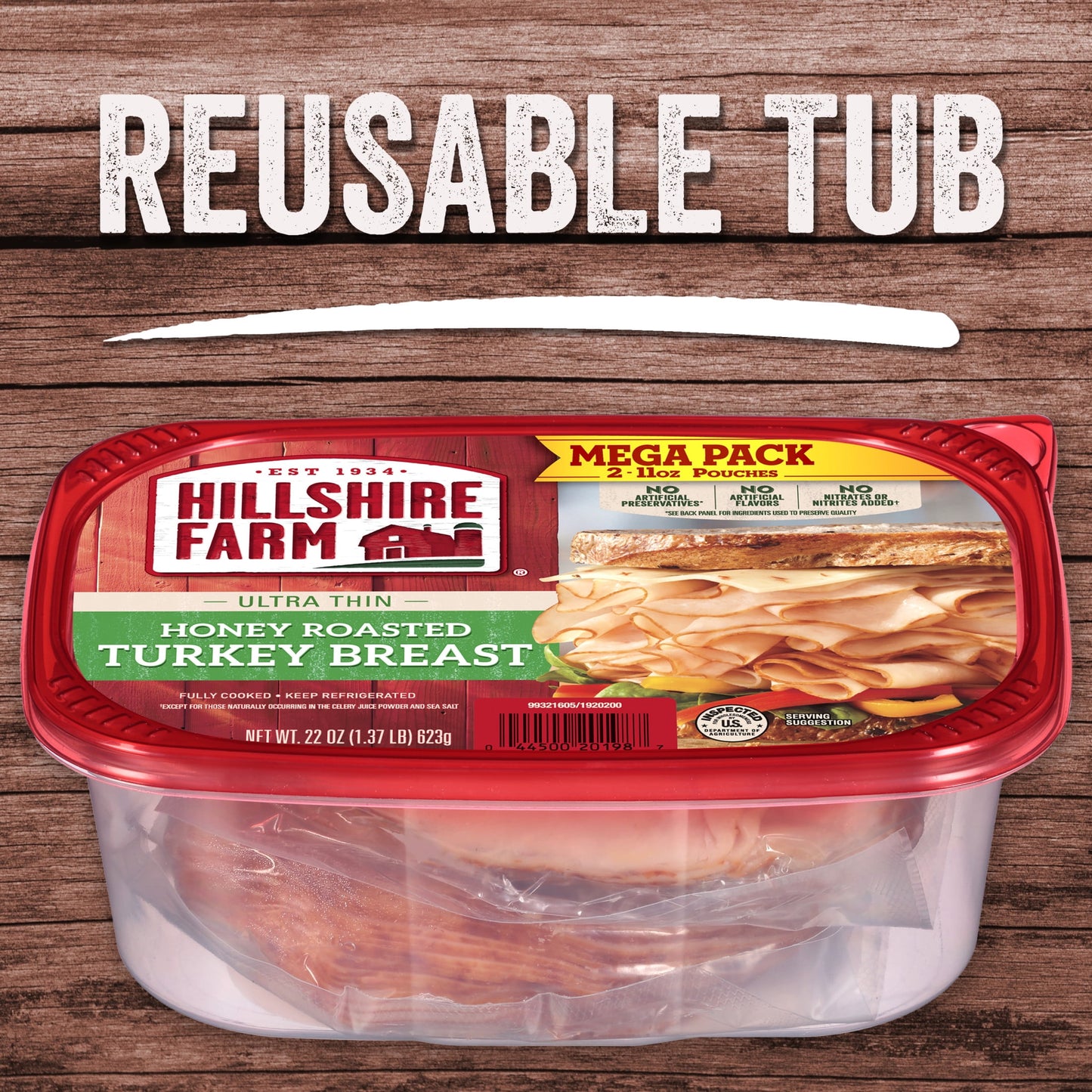 Hillshire Farm Sliced Honey Roasted Turkey Breast Deli Lunch Meat, 22 oz