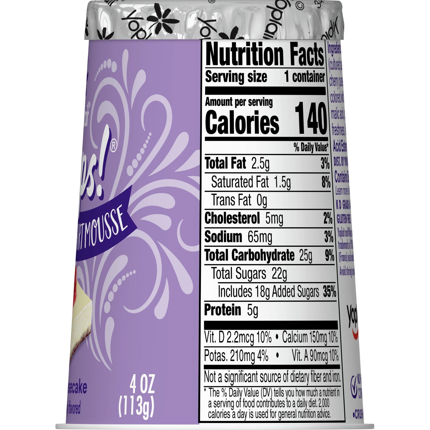 Yoplait Whips Lowfat Yogurt Mousse, Cherry Cheesecake Flavored Snack, 4 OZ Yogurt Cup