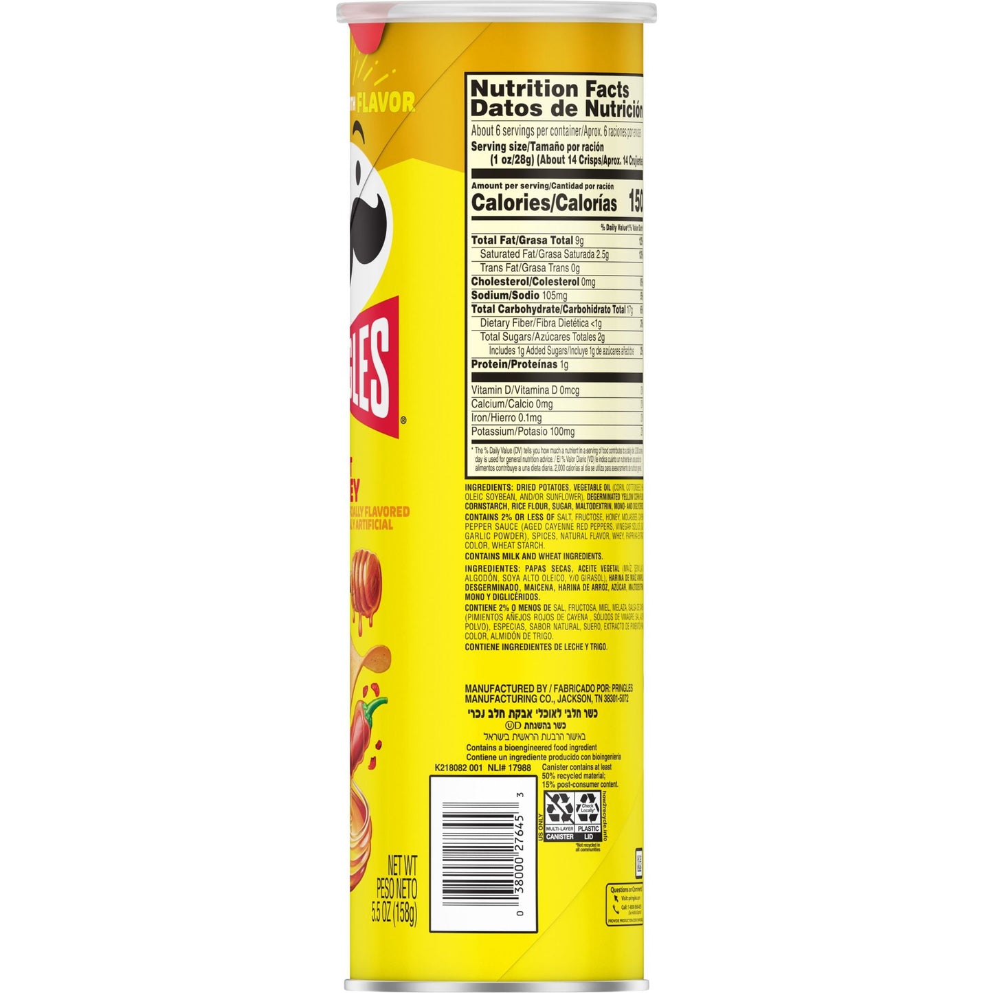 Pringles Hot Honey Potato Crisps Chips, 5.5 oz