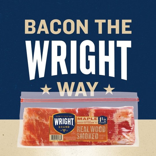 Wright Brand Thick Sliced Hickory Smoked Maple Bacon, 1.5 lb