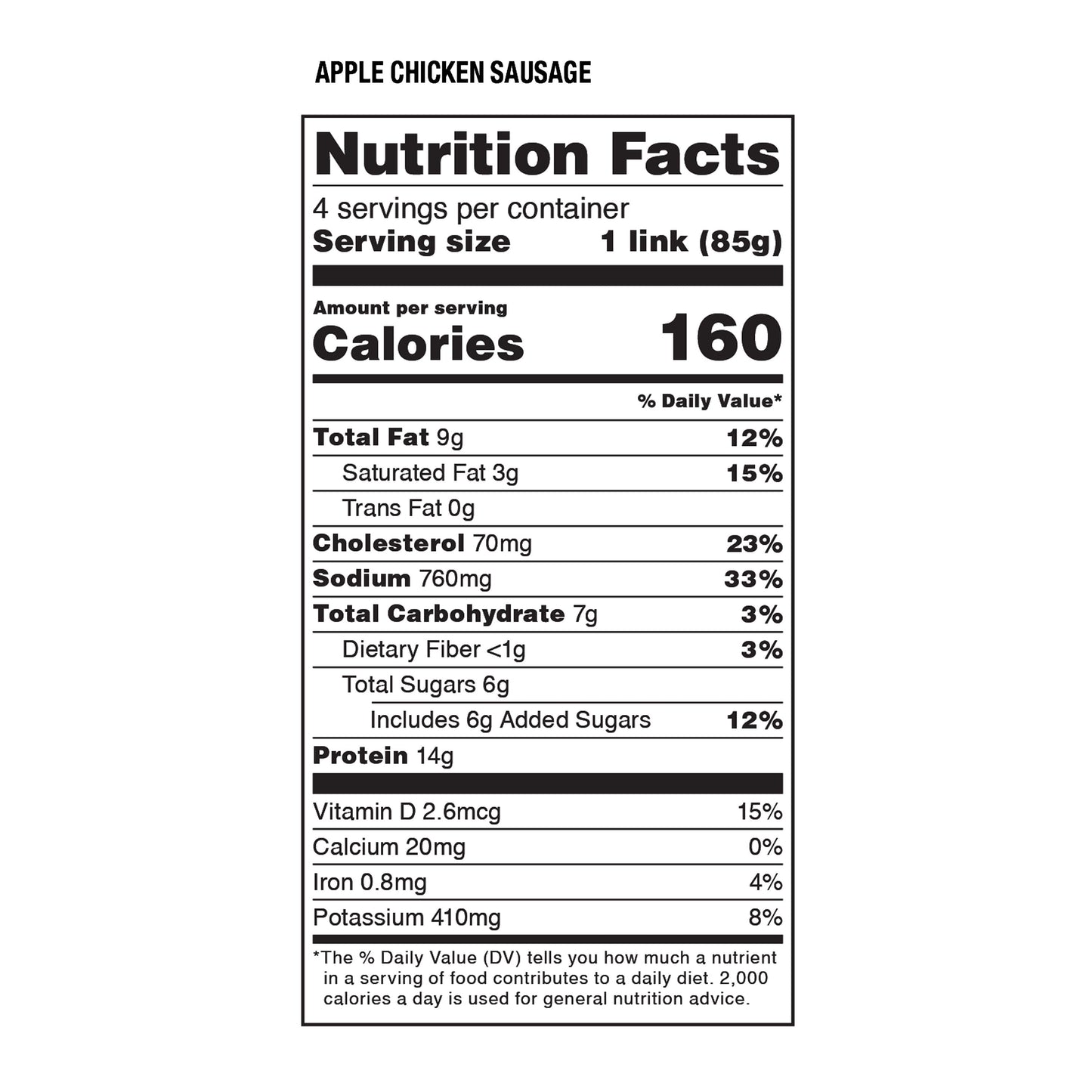 Marketside Fully Cooked, Gluten-Free Chicken Apple Sausage 12oz, 4 Count (Refrigerated)