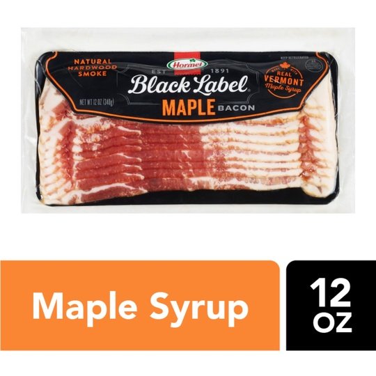 HORMEL BLACK LABEL Maple Pork Bacon, Gluten Free, 12 oz Plastic Package