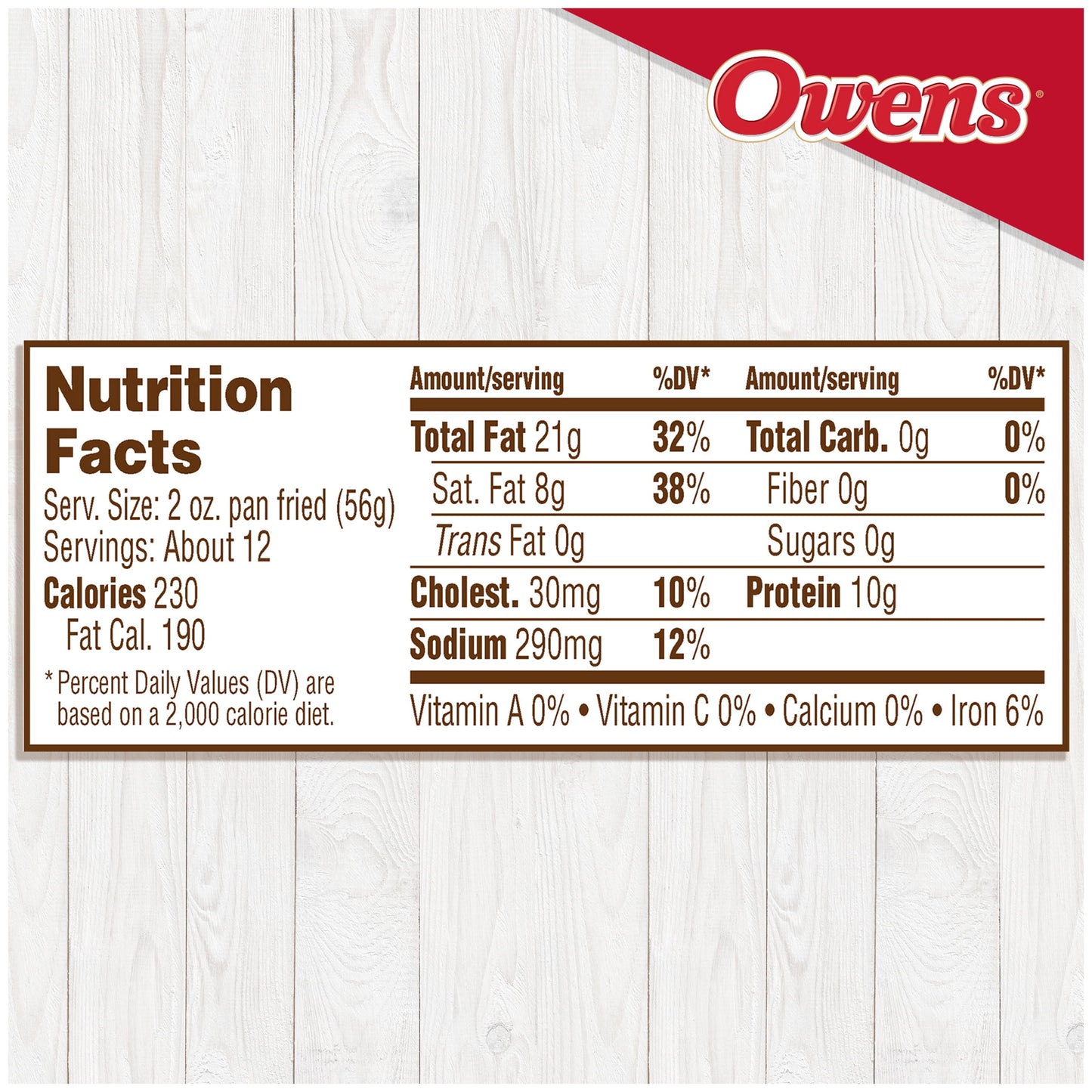 Owens Premium Pork Regular Sausage Roll, 32 oz (Fresh Sausage)