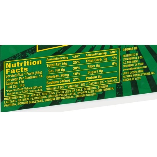 Nathan's Famous, Skinless Beef Franks, Bun Length, 28 oz