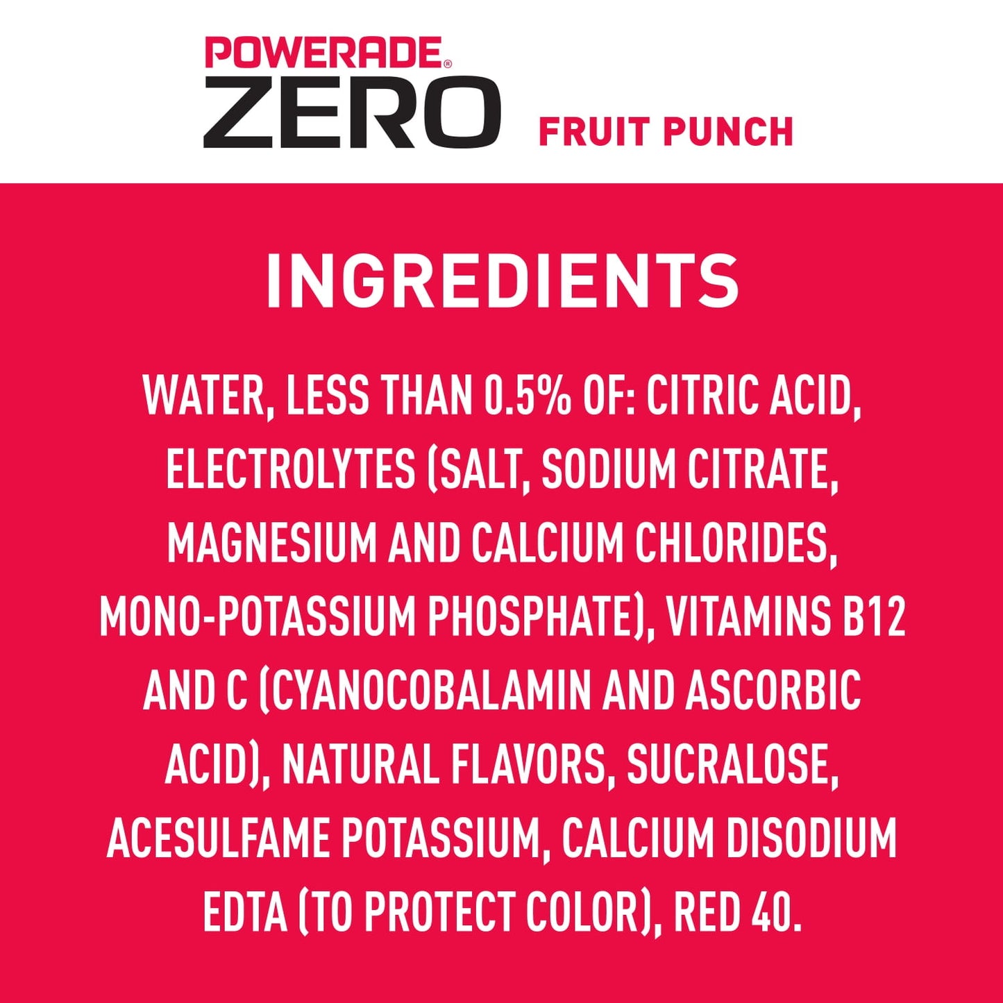 POWERADE Electrolyte Enhanced Zero Sugar Fruit Punch Sport Drink, 28 fl oz, Bottle
