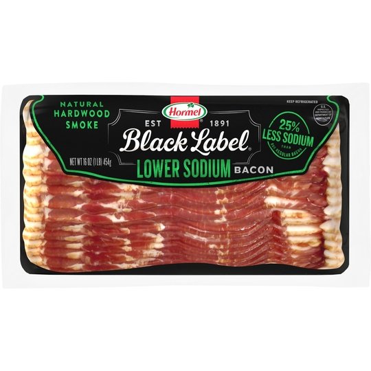 HORMEL BLACK LABEL Lower Sodium Pork Bacon, Gluten Free, 16 oz Plastic Package