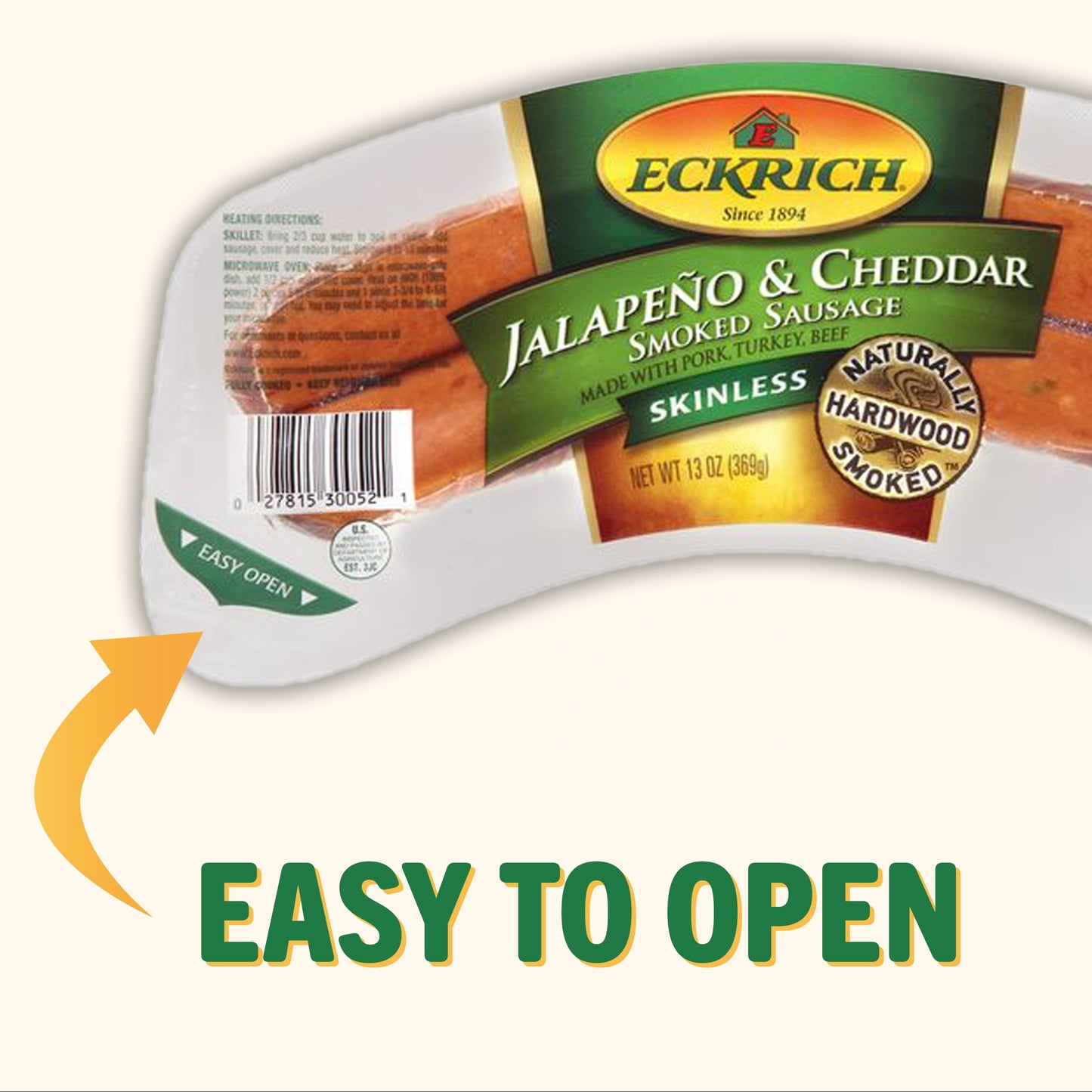 Eckrich Skinless Jalapeno & Cheddar Smoked Sausage, 13 oz