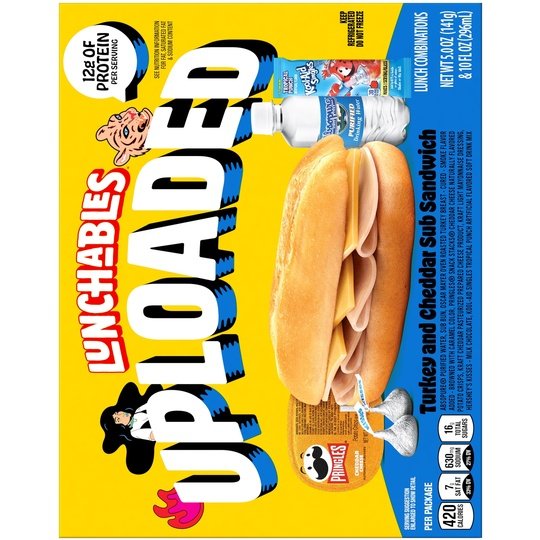 Lunchables Uploaded Turkey & Cheddar Cheese Sub Sandwich Kids Lunch Meal Kit, 15 oz Box