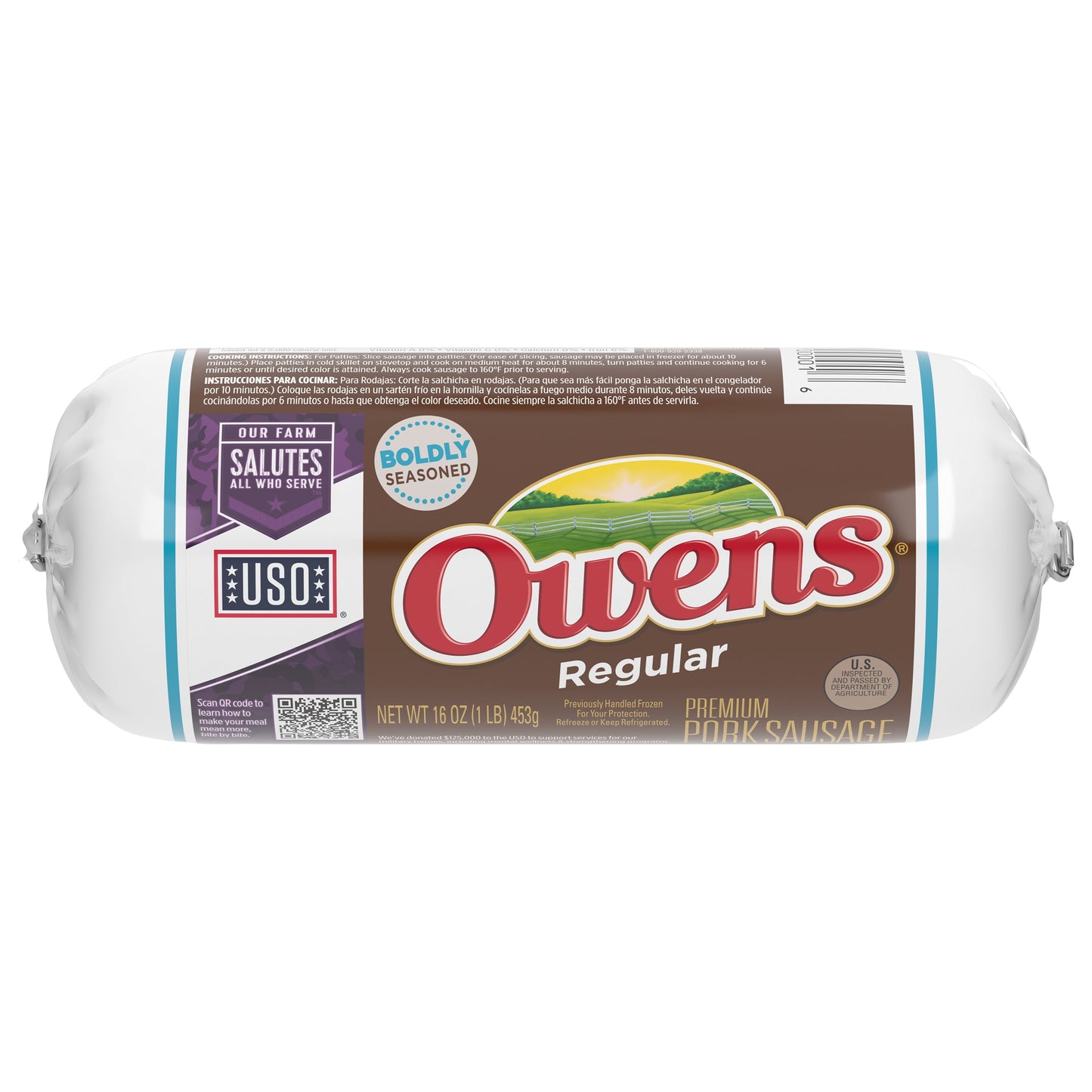 Owens Regular Premium Pork Breakfast Sausage Roll, 16 oz (Fresh Sausage)
